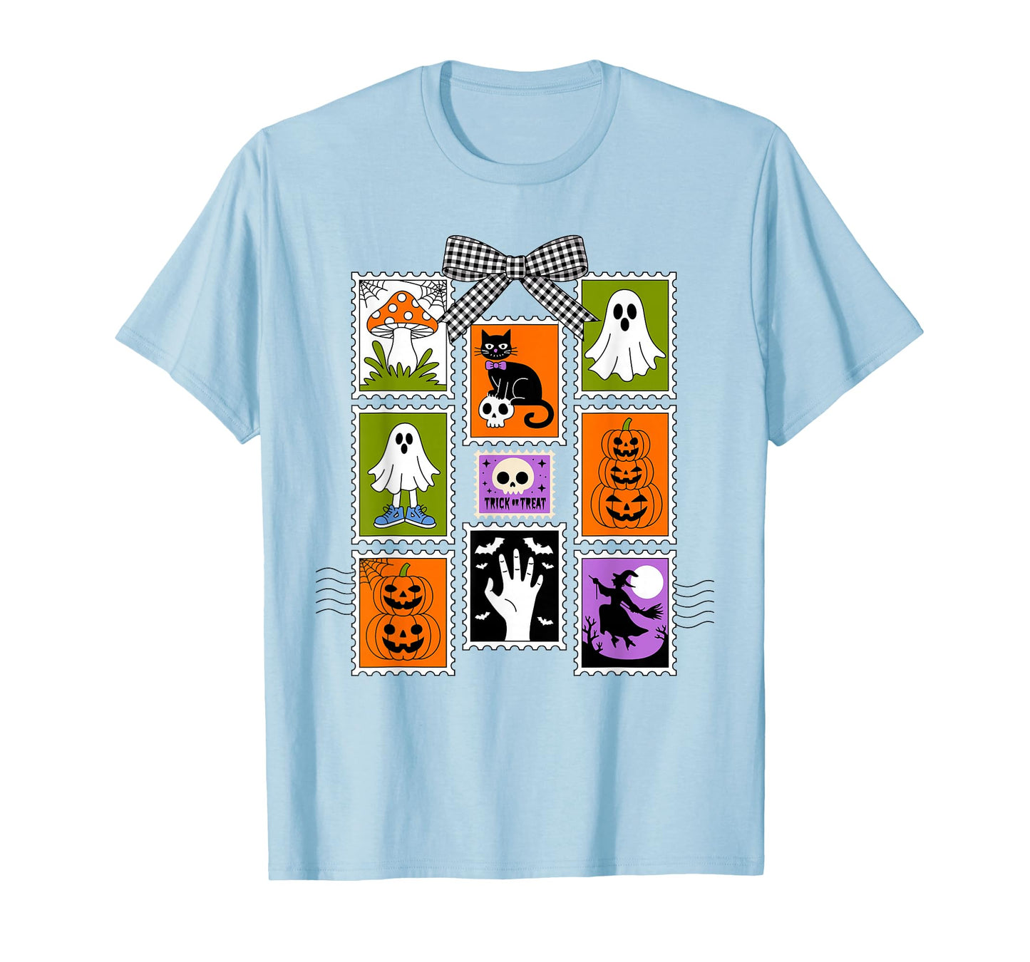 Halloween Stamps Spooky Pumpkin Ghost Cat Witch Skeleton T-Shirt