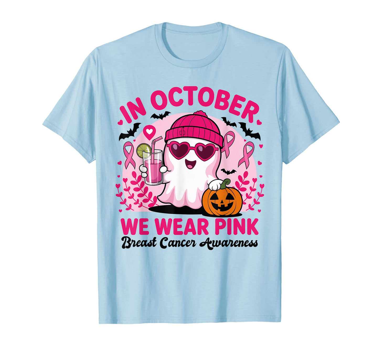 In October We Wear Pink Breast Cancer Awareness Halloween T-Shirt