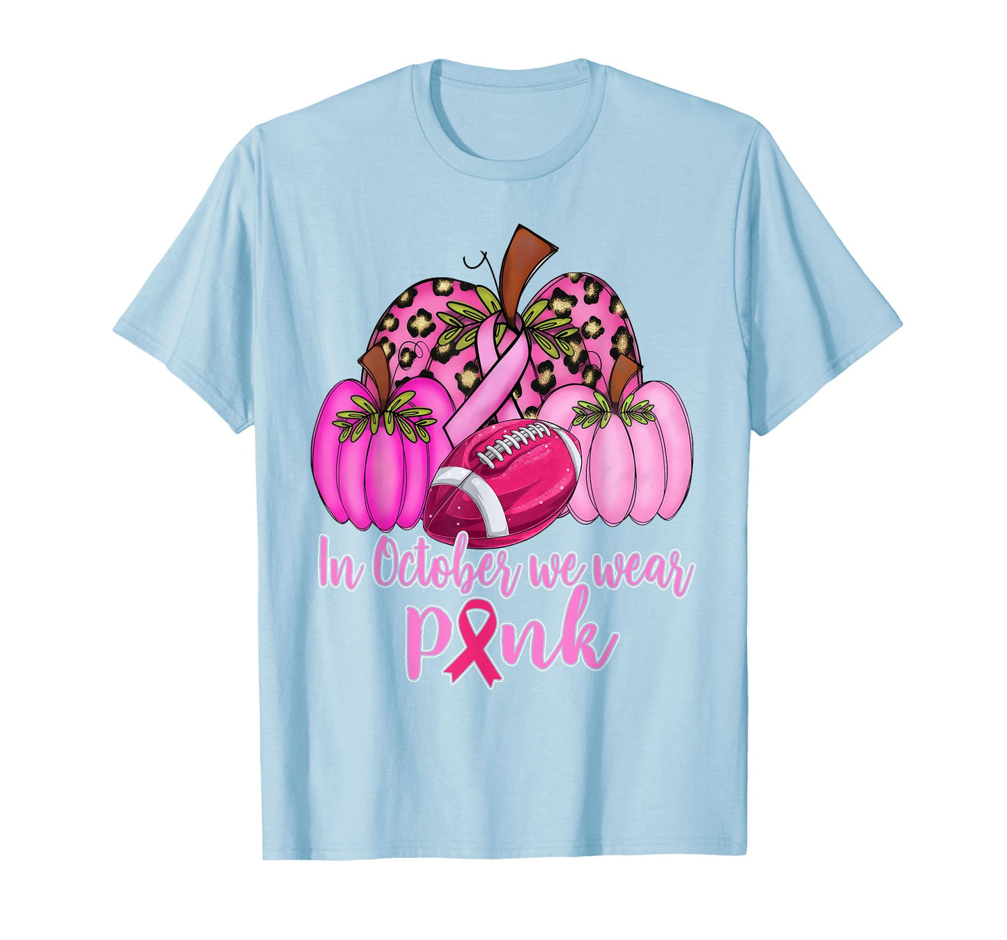 In October We Wear Pink Football Pumpkin Breast Cancer T-Shirt