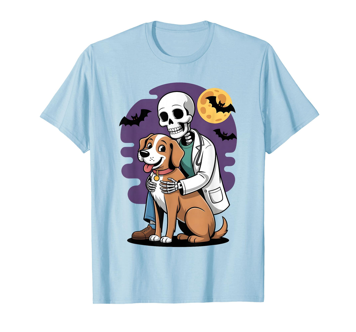 Skeleton Hugging Dog Funny Vet Dog Lover Halloween Men Women T-Shirt