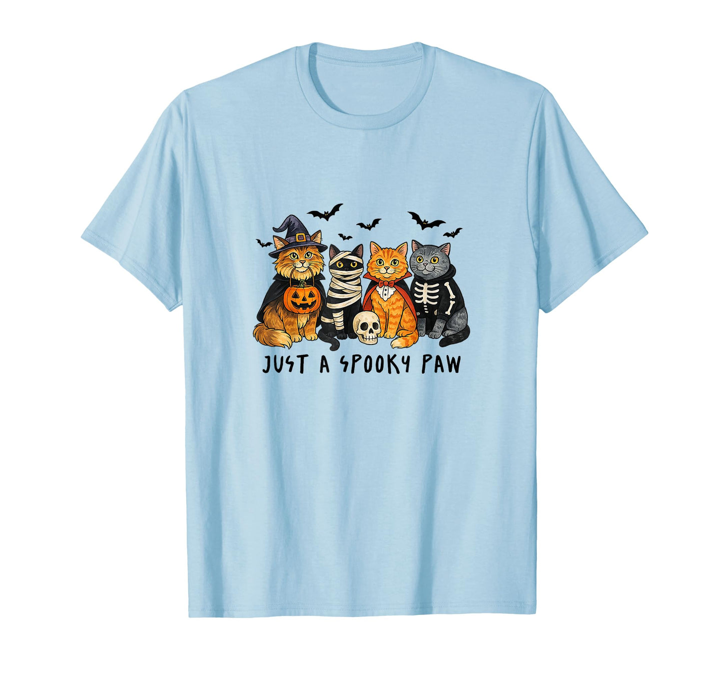 Just a Spooky Paw Halloween Cat Funny Cute Mummy Skeleton T-Shirt