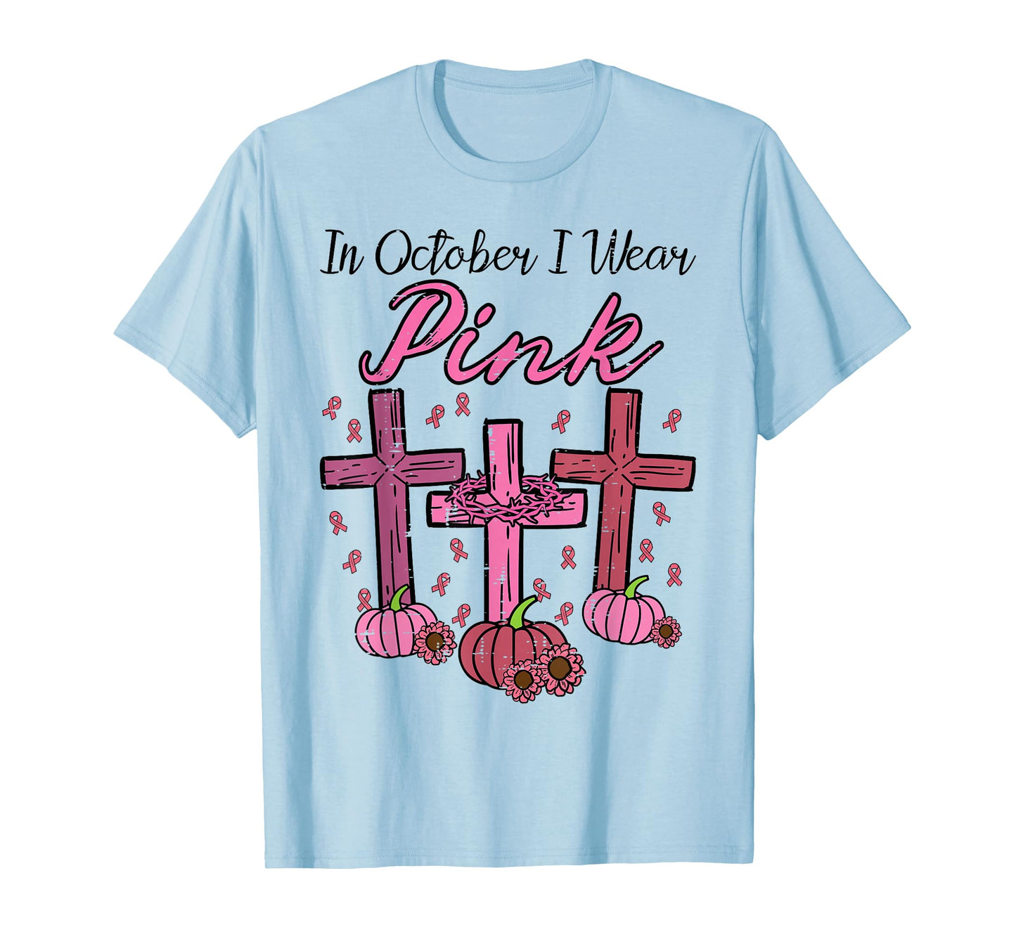 Breast Cancer Cross Pumpkin October Wear Pink Women Men Kids T-Shirt