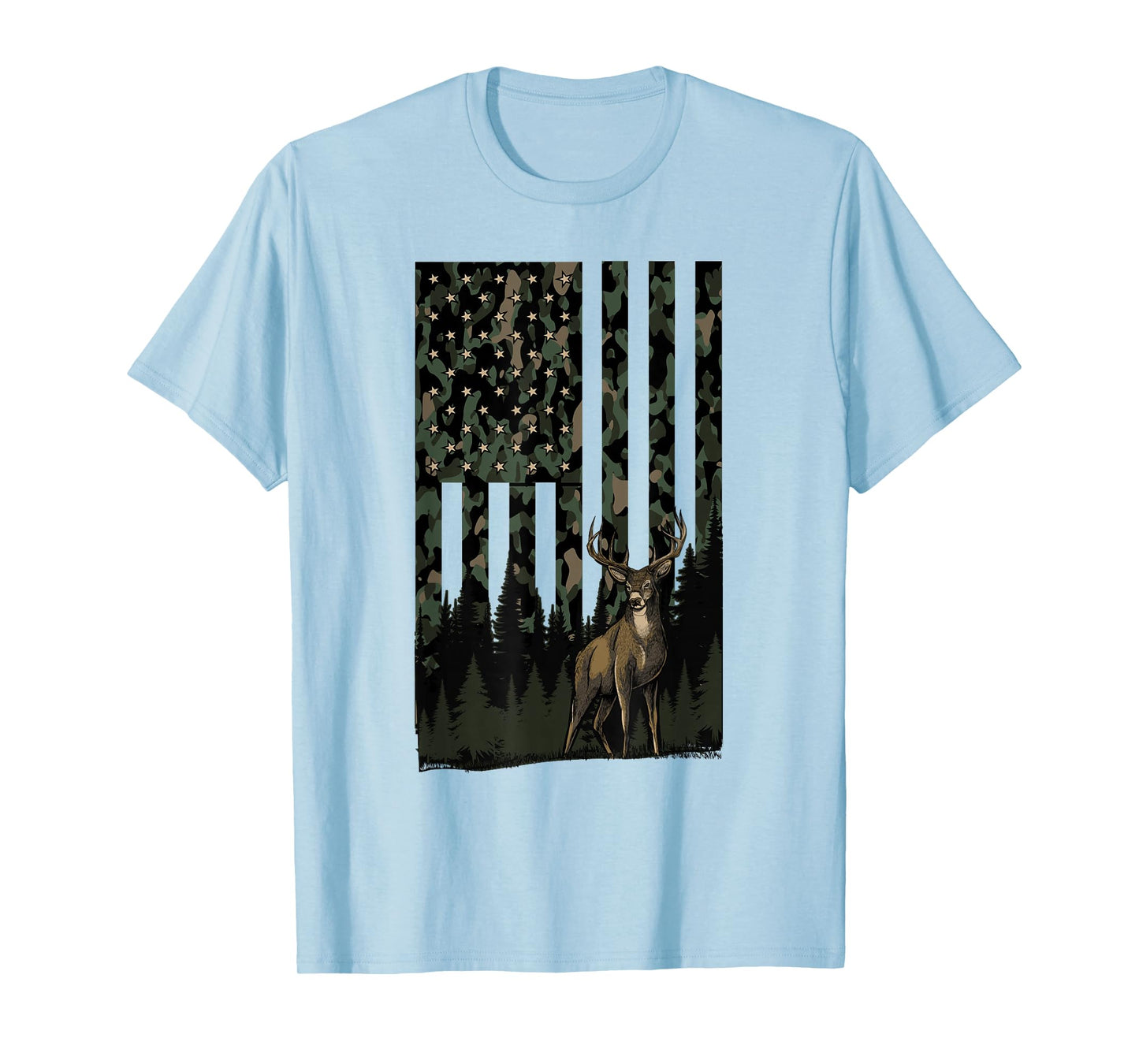 Camo Deer American Flag Patriotic Hunting Graphic USA Flag T-Shirt