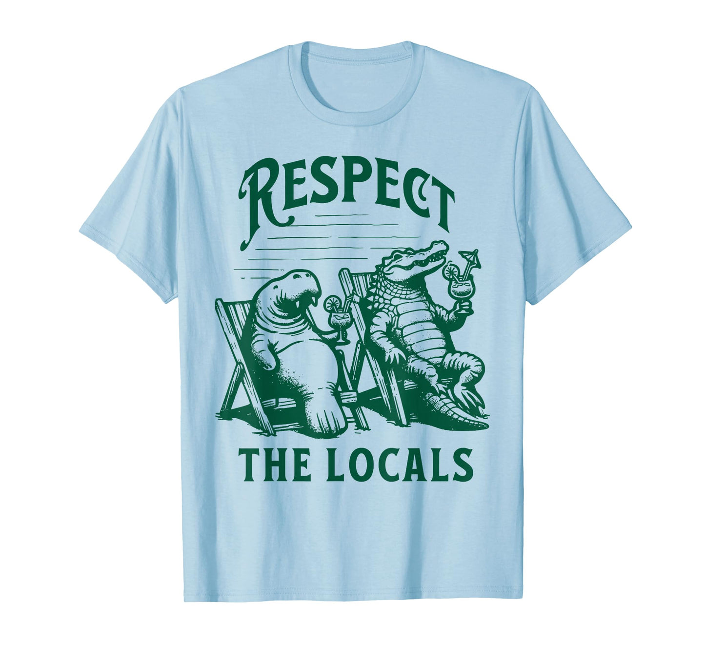 Vintage Florida Respect The Locals Nature Manatee Crocodile T-Shirt
