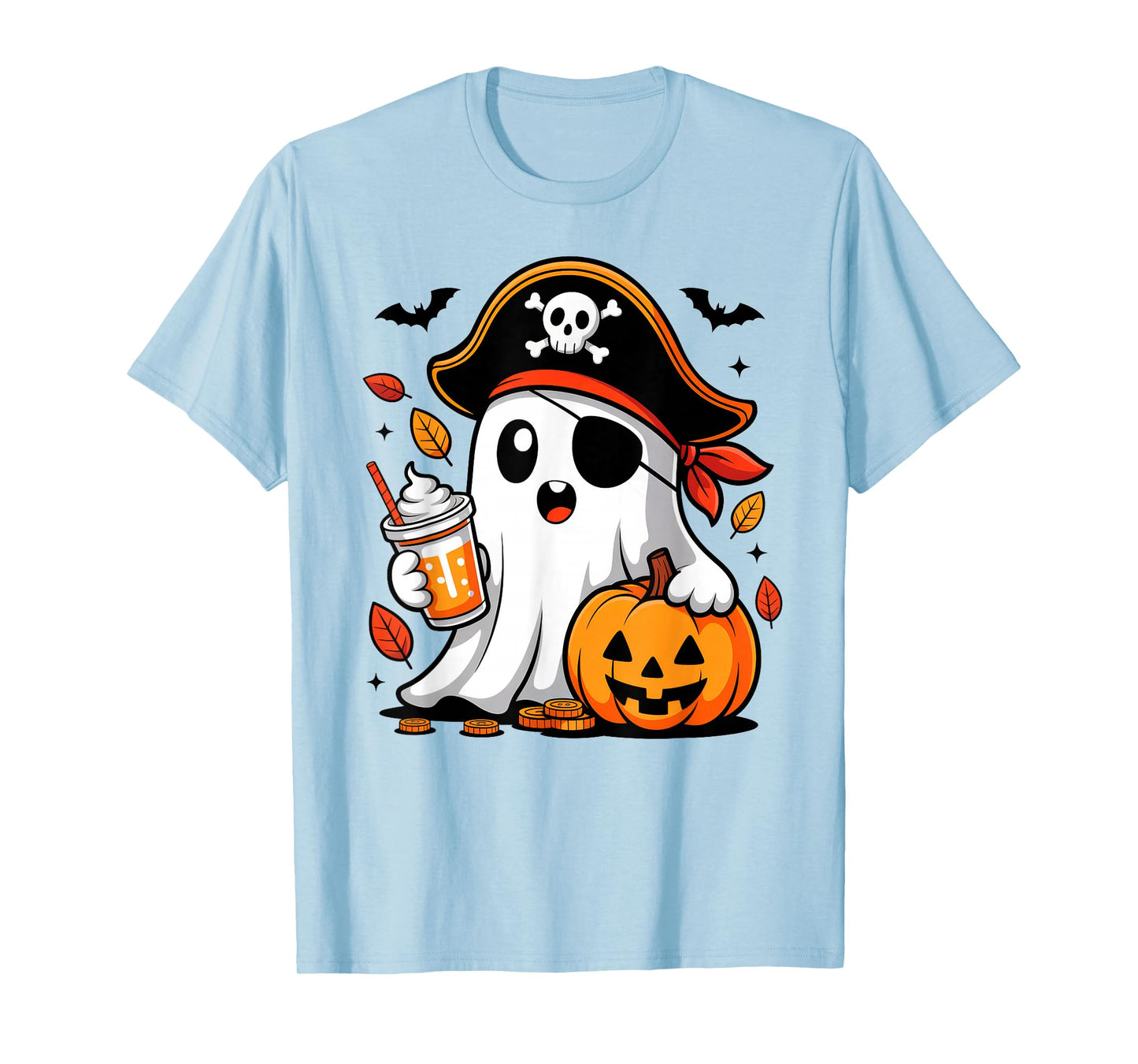 Cute Ghost Pumpkin Pirate Halloween Costume Boys Girls Kids T-Shirt