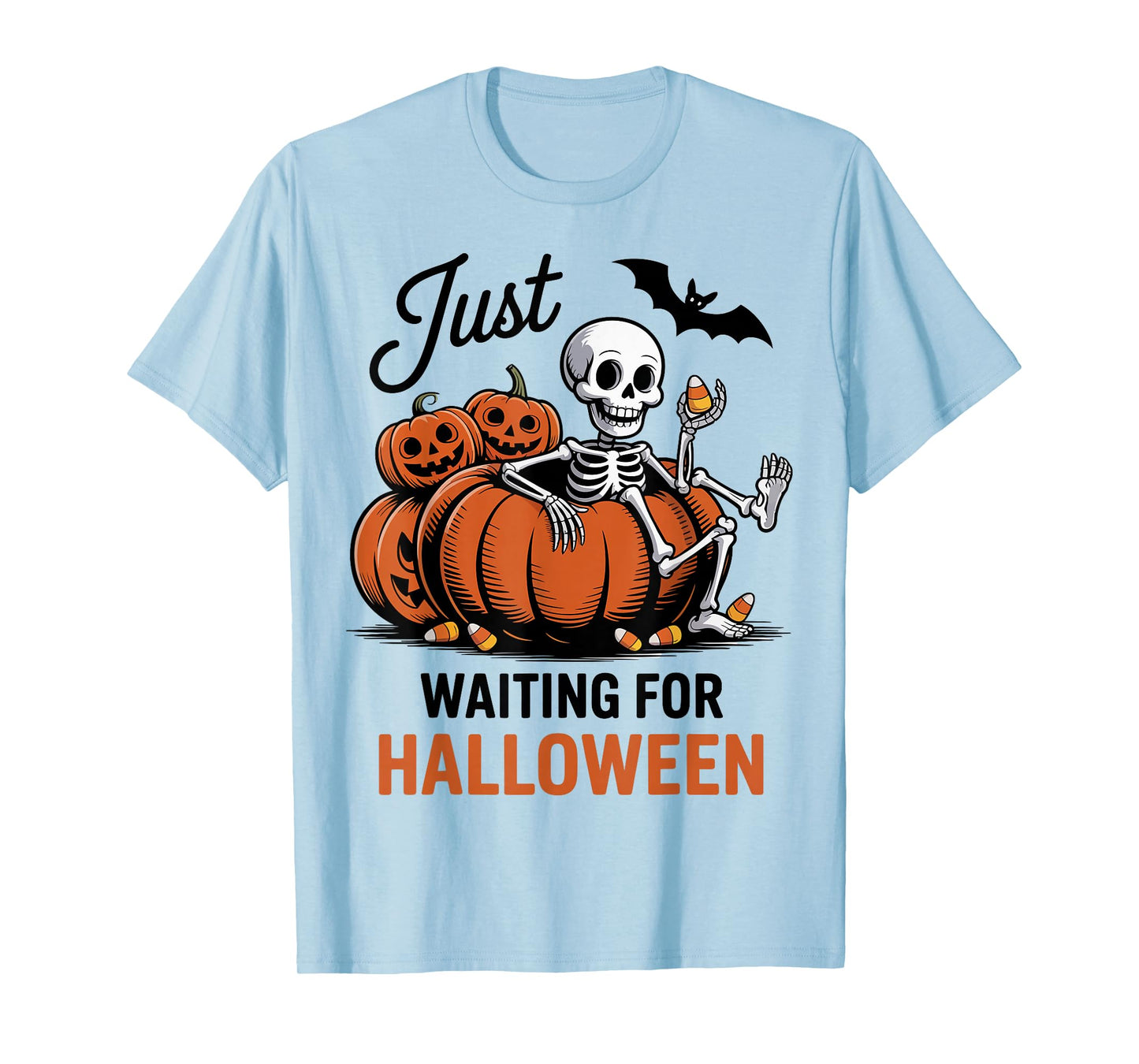 Just Waiting for Halloween Skeleton Spooky Summerween T-Shirt