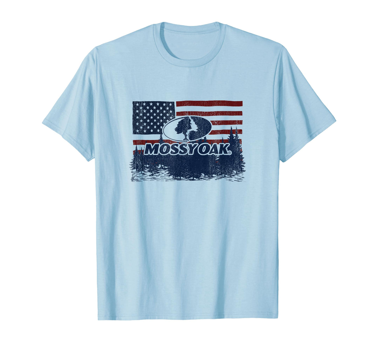 Mossy Oak 4th Of July American Flag Forest Distressed Logo T-Shirt