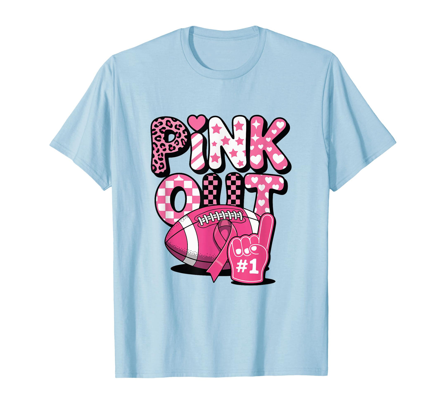 Pink Out Game Day Breast Cancer Awareness Football T-Shirt
