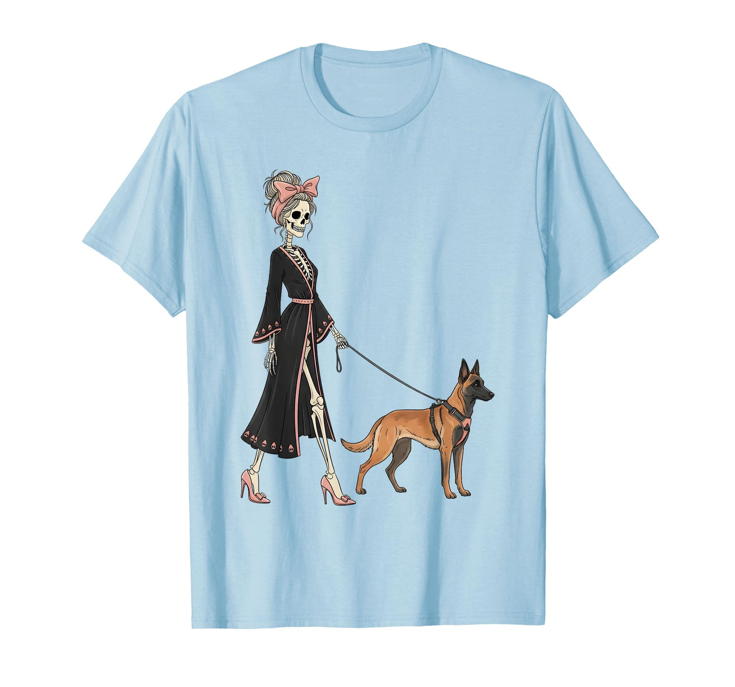 Skeleton Belgian Malinois Dog Walking Halloween Women T-Shirt