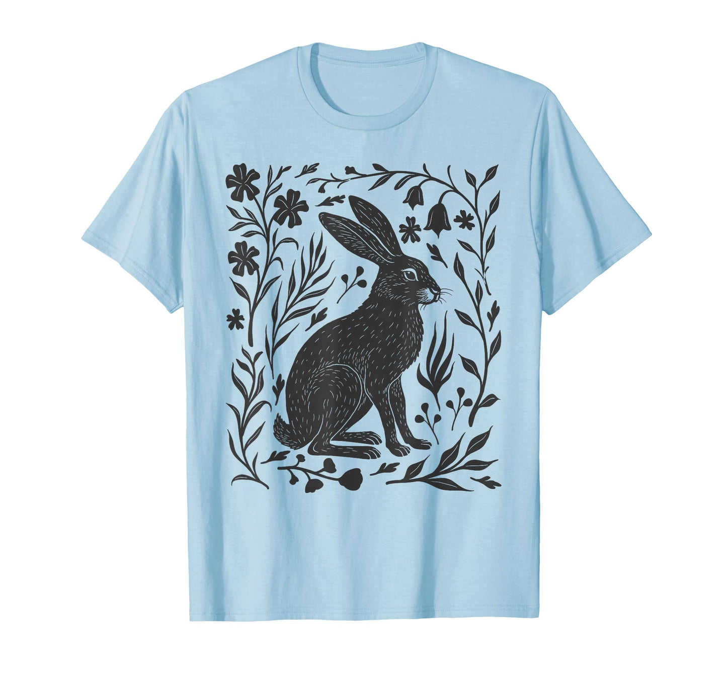 Wild Rabbit Hare Linocut Nature Lino Print Folk Art Forest T-Shirt