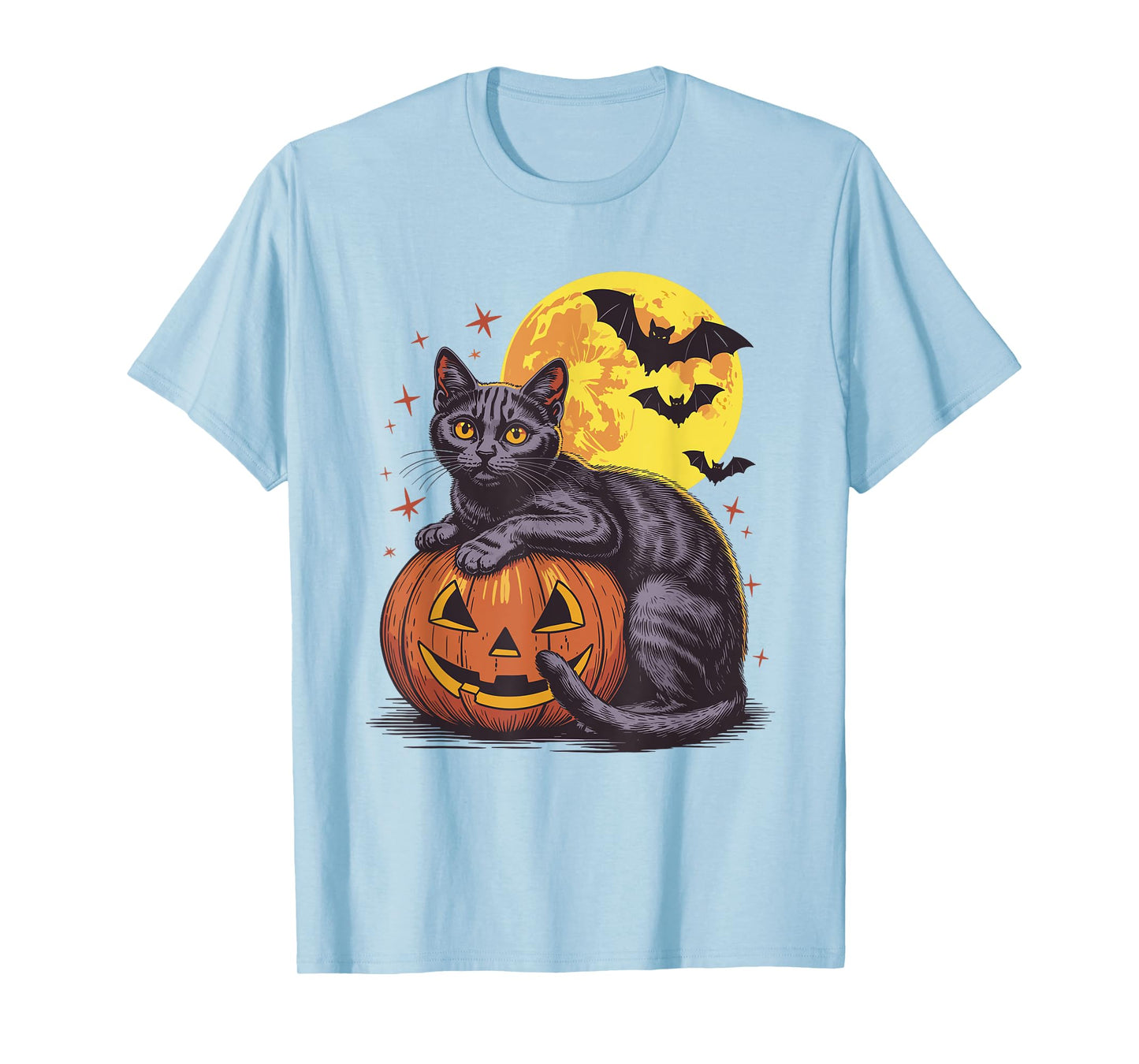 Retro Black Cat Pumpkin Halloween - Spooky Moon Bats Costume T-Shirt