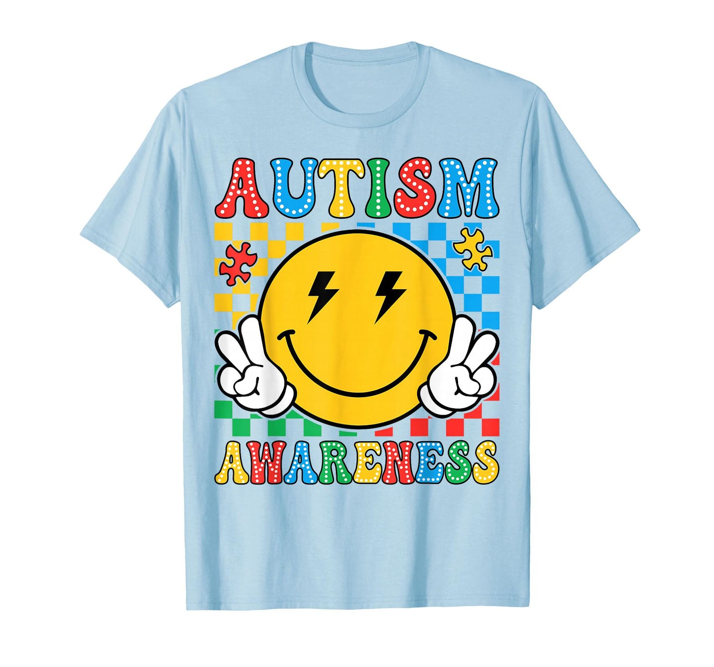Retro Groovy Autism Awareness Smile Men Women Kids T-Shirt