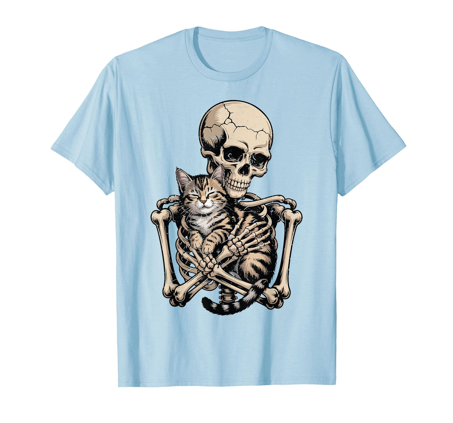 Tabby Cat Skeleton Hugging Halloween Funny Tabby Daddy Mom T-Shirt