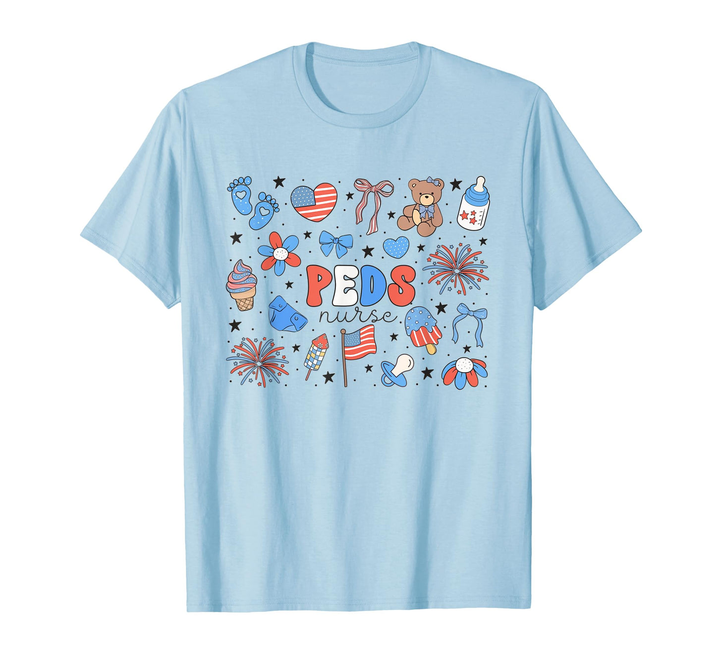 Retro Pediatric Nurse 4th of July PEDS Nurse Icu Er Cvicu T-Shirt