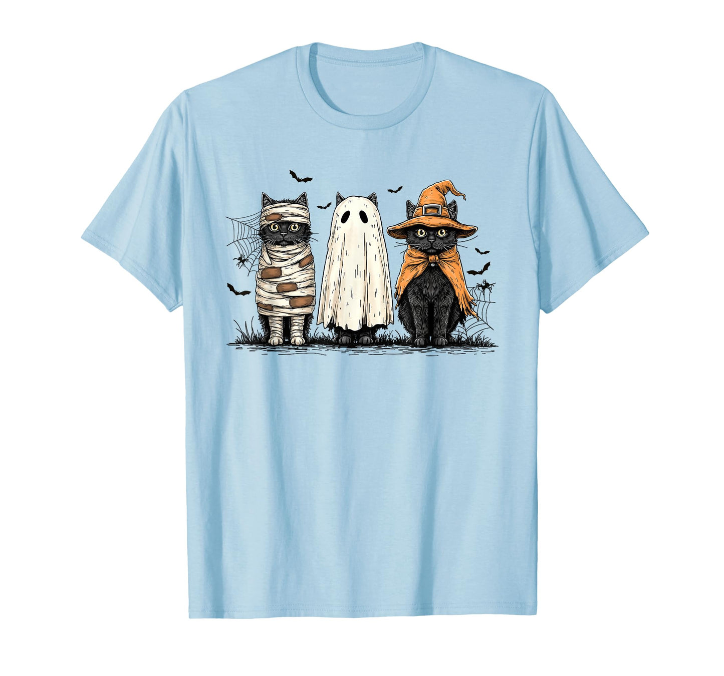 Black Cat Ghost Witch Halloween Costume Men Women Kids T-Shirt