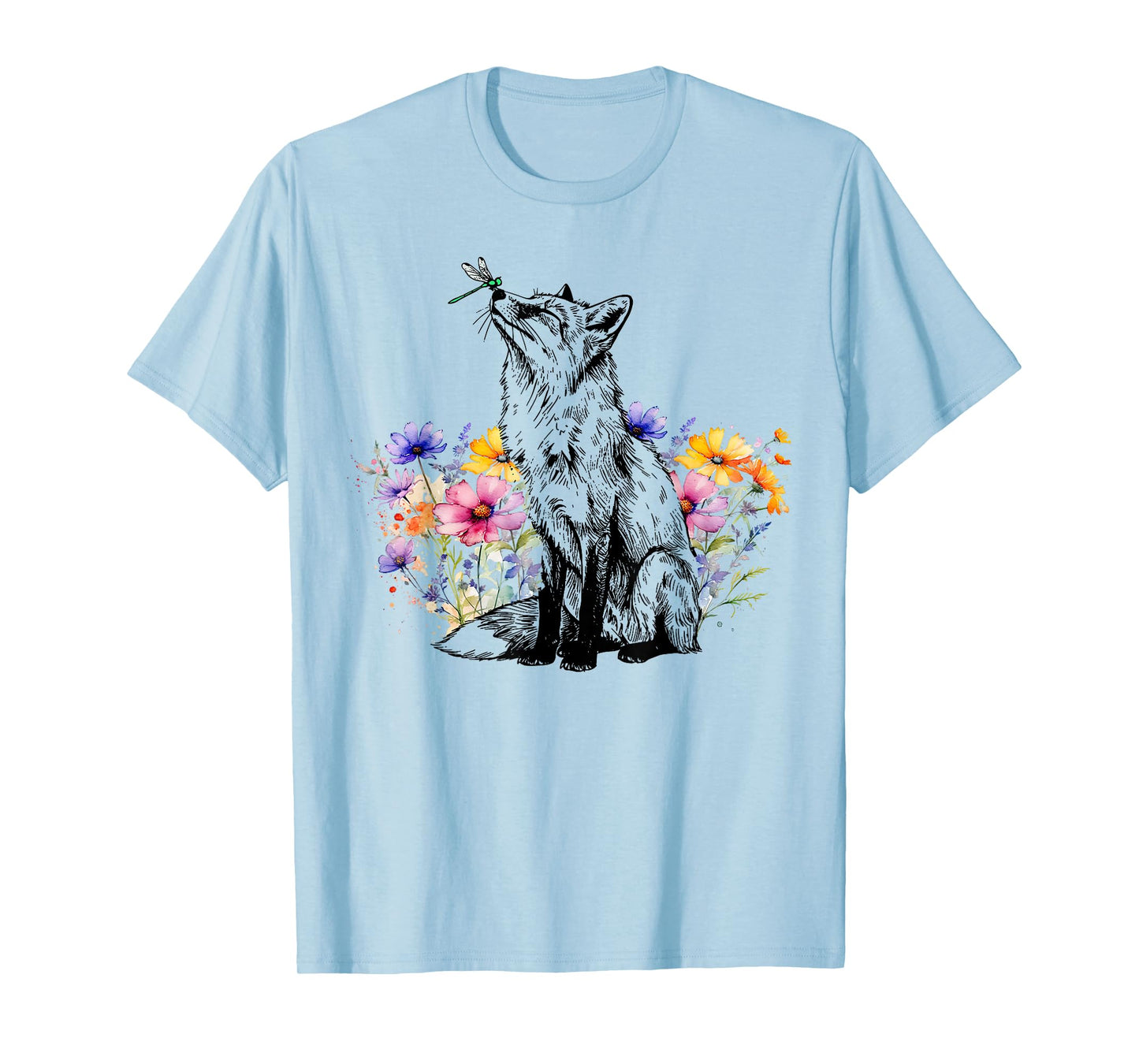 Retro Floral Fox Dragonfly Wildlife Animal Nature Lover T-Shirt