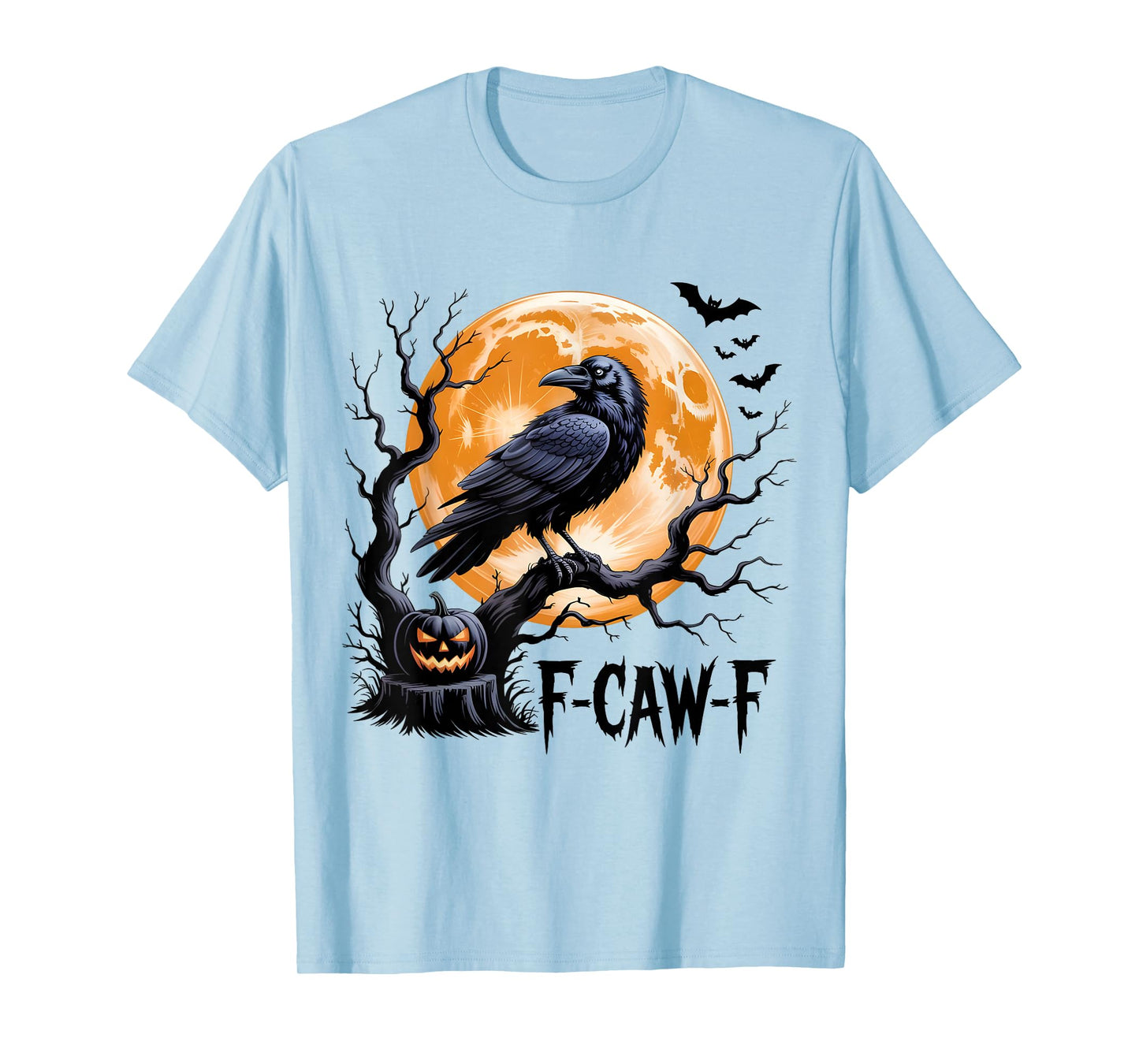 Black Crow Moon F-Caw-F Funny Retro Bird Bat Halloween Humor T-Shirt