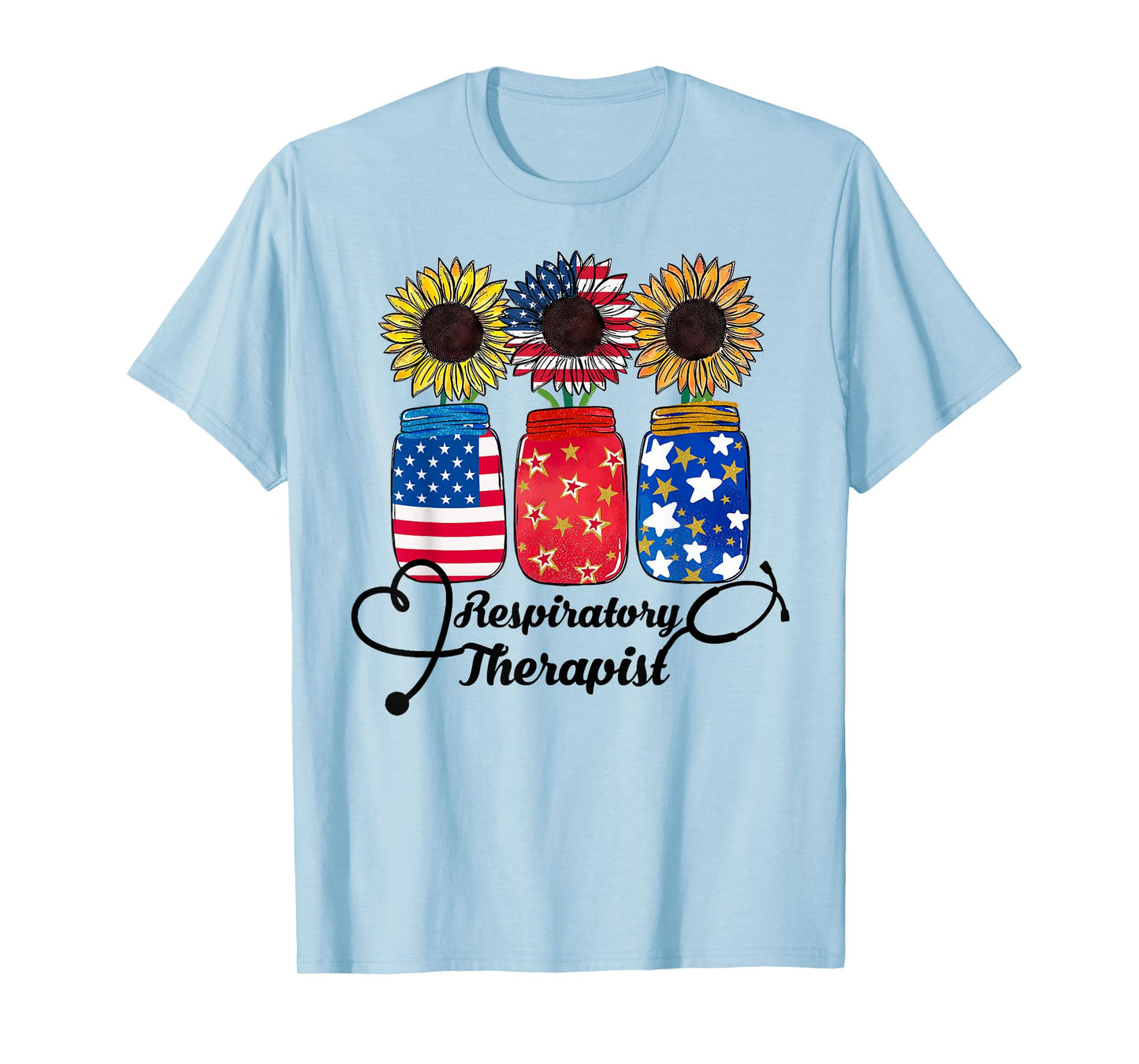 Patriotic USA Respiratory Therapist 4th Of July Sunflower T-Shirt