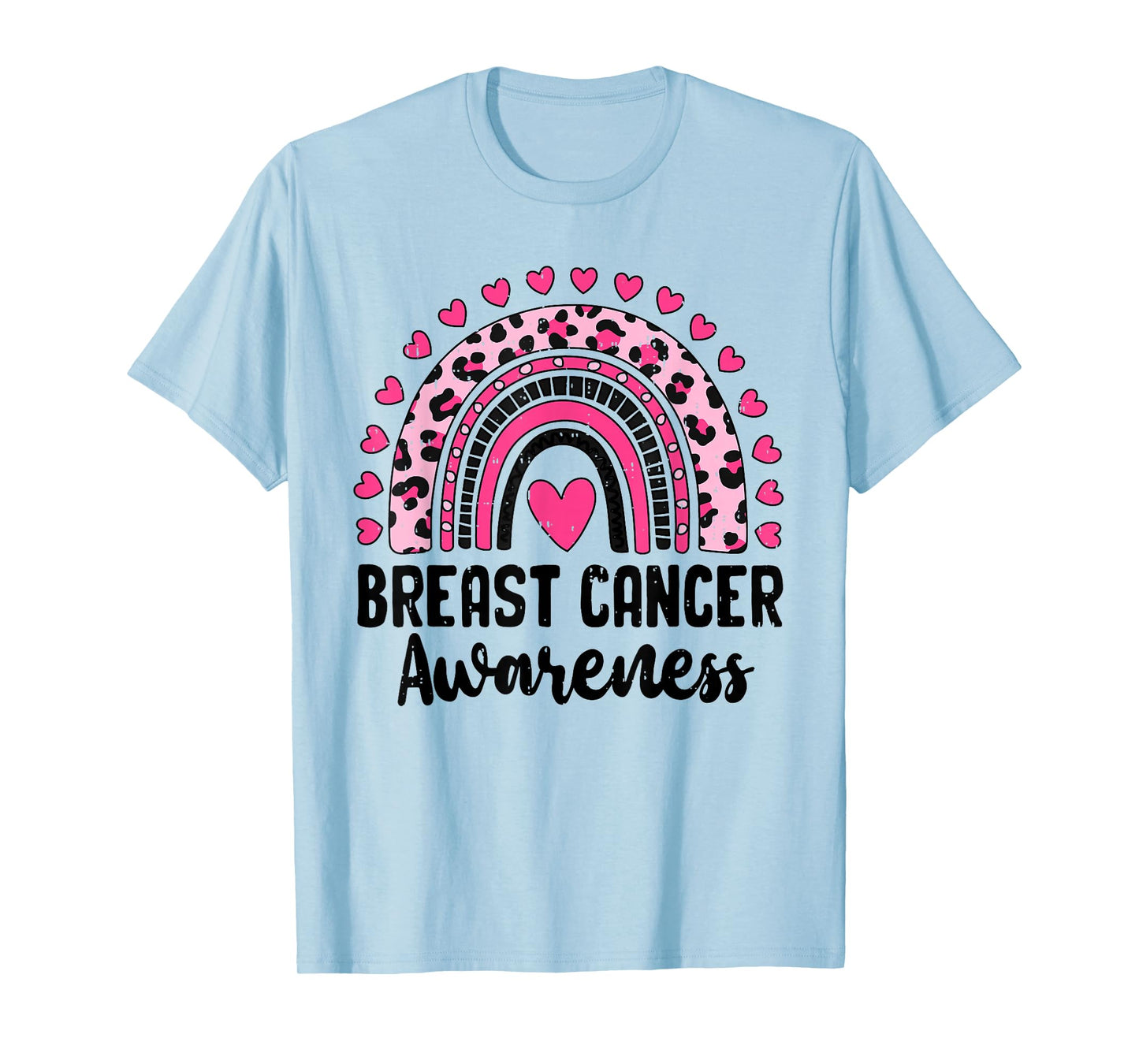 Breast Cancer Awareness Rainbow Leopard Pink Ribbon Womens T-Shirt