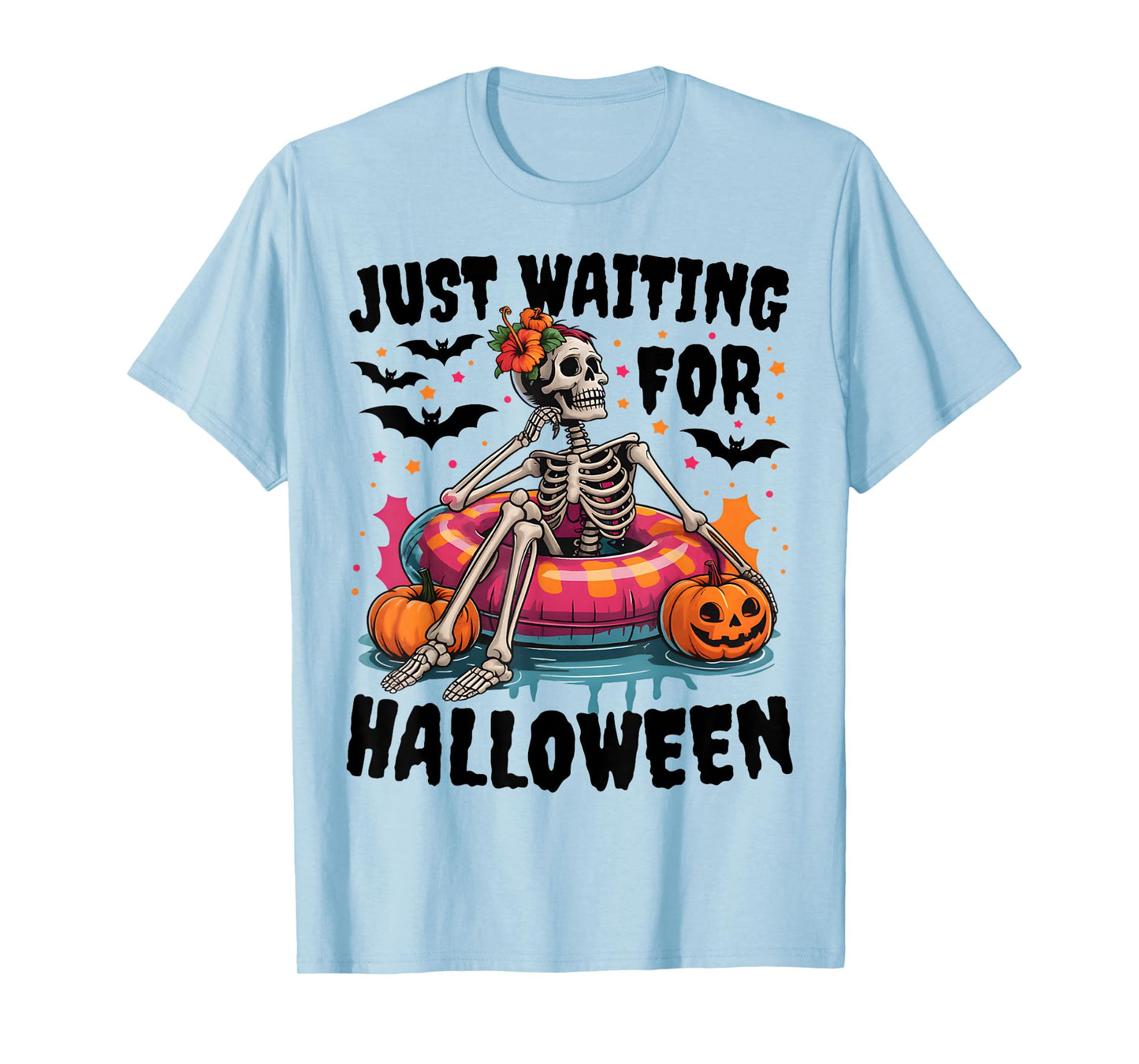 Spooky Summer Skeleton Just Waiting for Halloween Pumpkin T-Shirt