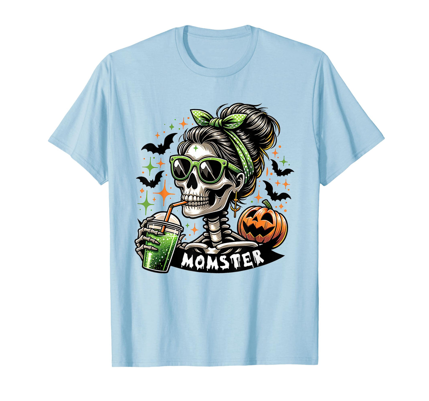 Momster Halloween Costume Skeleton Messy Bun Mother Coffee T-Shirt