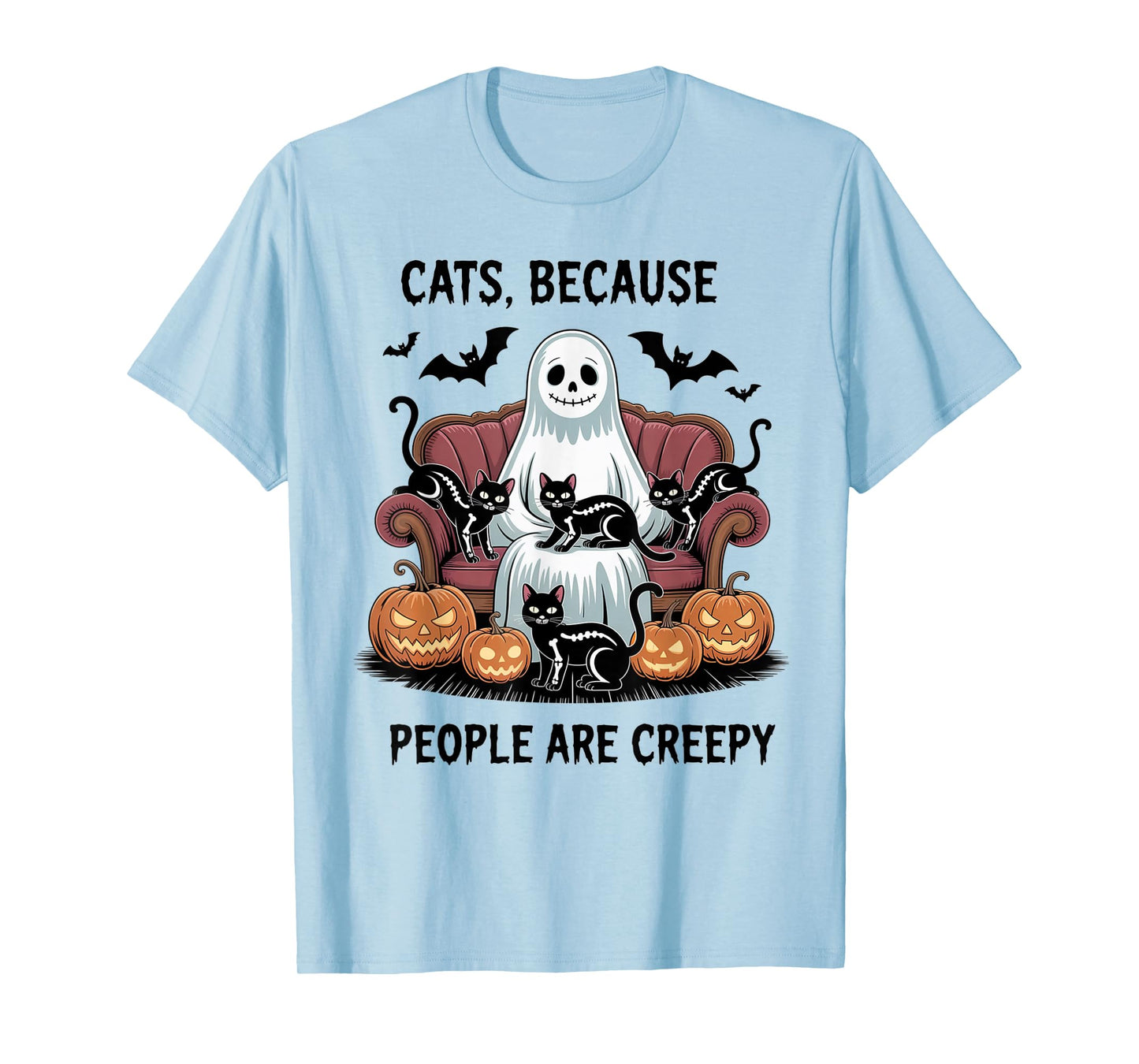 Cats Because People are Creepy Ghost Halloween Cat Mom Kids T-Shirt
