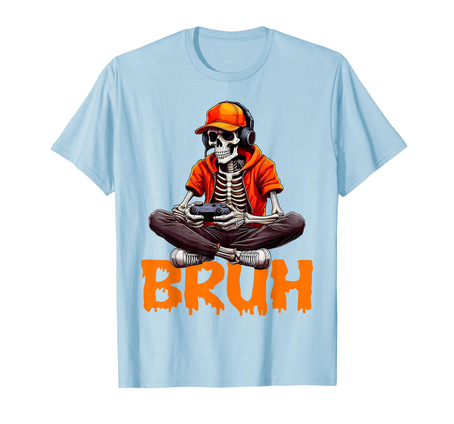 Bruh Halloween Boys Kids Gamer Mens Skeleton Video Gaming T-Shirt