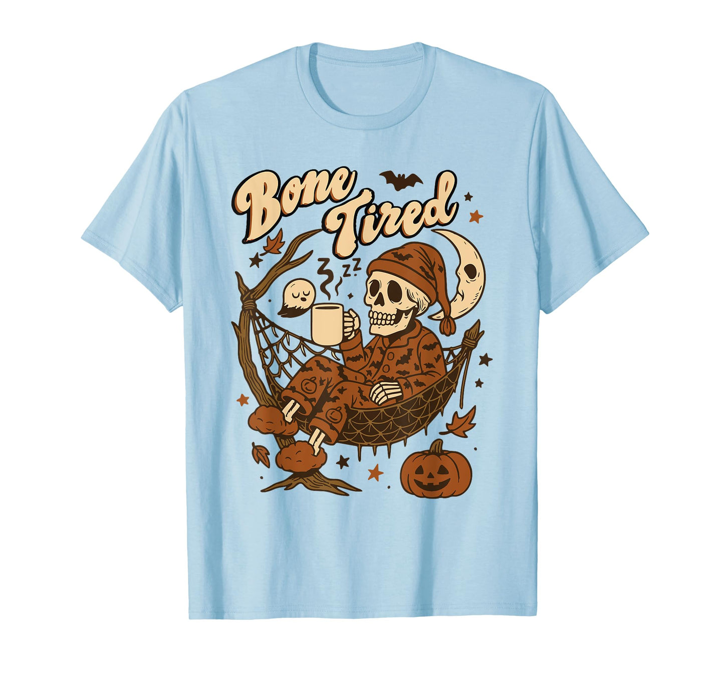 Bone Tired Funny Sleepy Skeleton Fall Vibes Halloween T-Shirt
