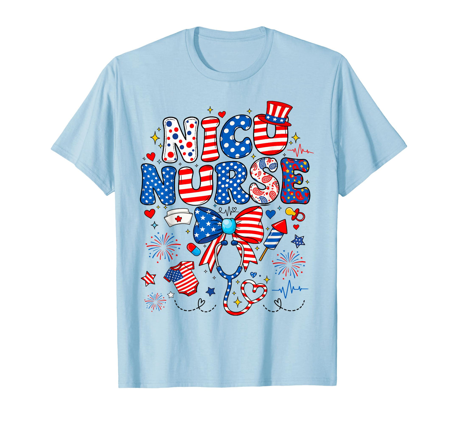 USA American Flag Patriotic NICU Nurse Neonatal 4th of July T-Shirt