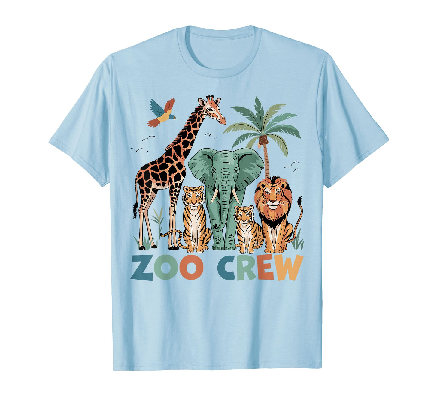 Wildlife Safari Animal Giraffe Elephant Tiger Lion Zoo Crew T-Shirt