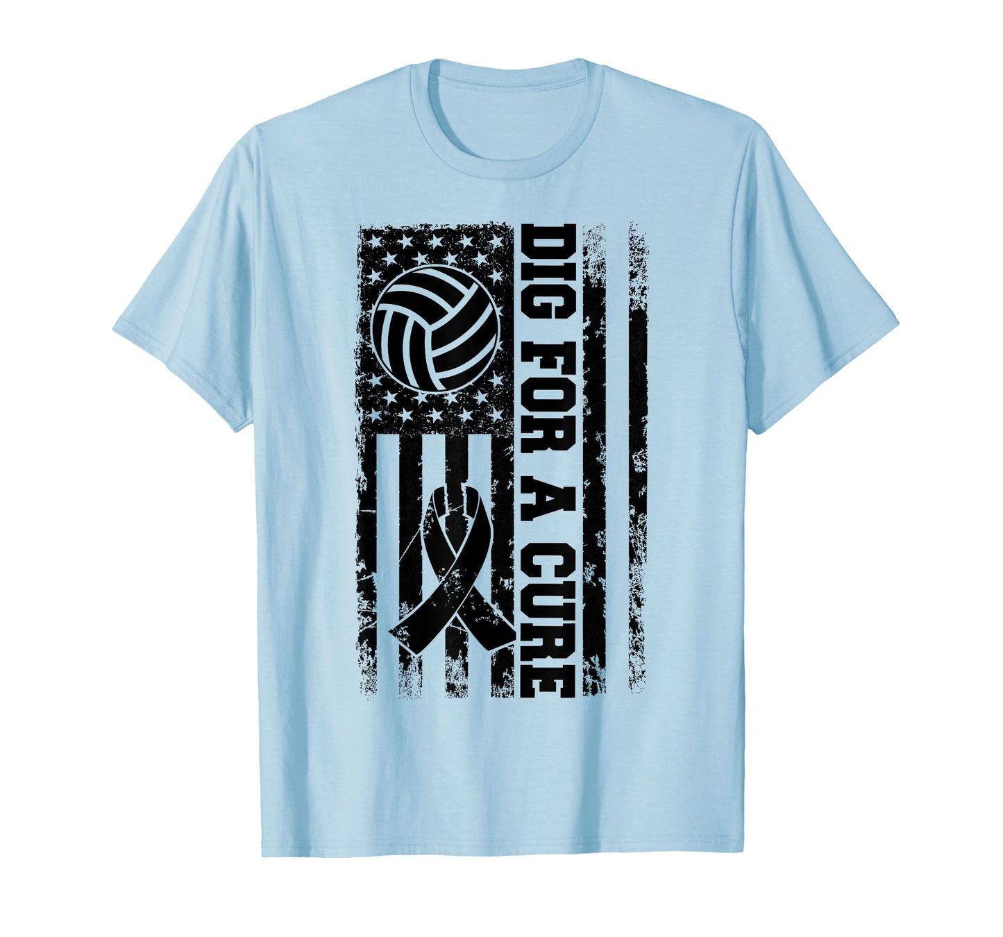 Dig For A Cure Breast Cancer Volleyball Pink American Flag T-Shirt