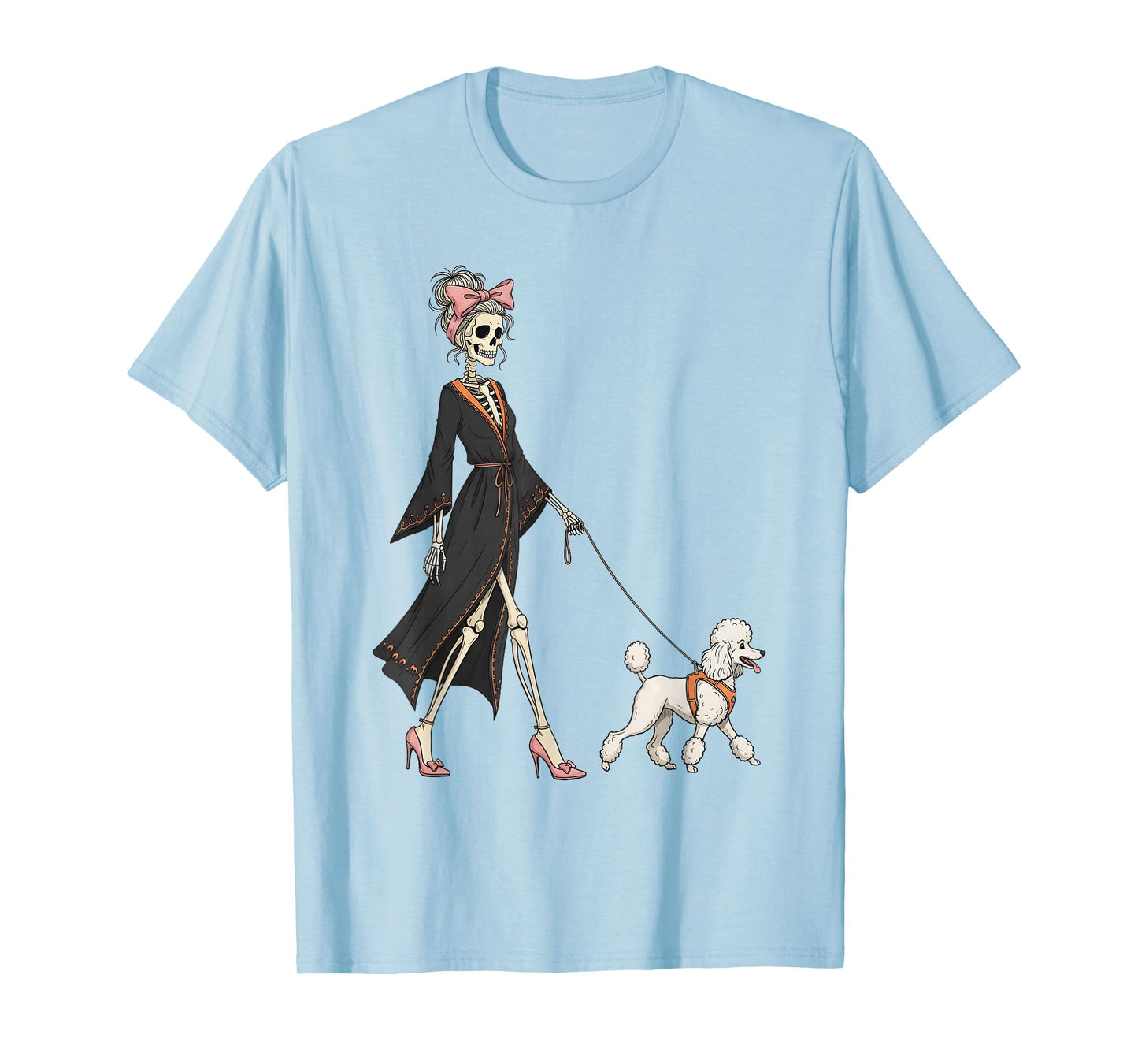 Skeleton Poodle Dog Walking Halloween Women T-Shirt