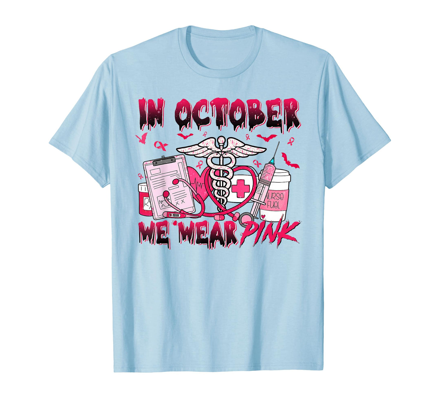 in October We Wear Pink Phlebotomist Nurse Breast Cancer T-Shirt