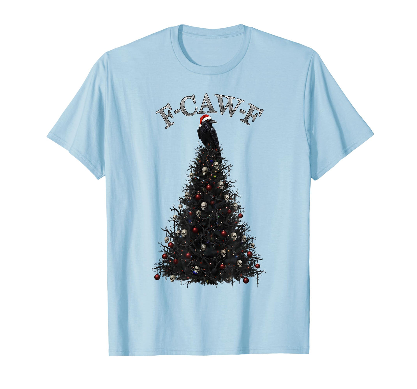 Spooky Gothic Christmas Tree Skulls Raven Santa Hat F-CAW-F T-Shirt