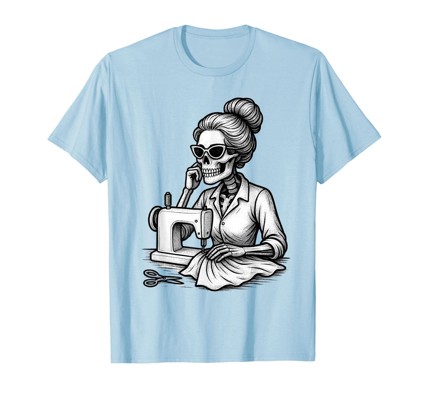 Messy Bun Hair Skeleton Sewer Halloween Quilting Costume T-Shirt