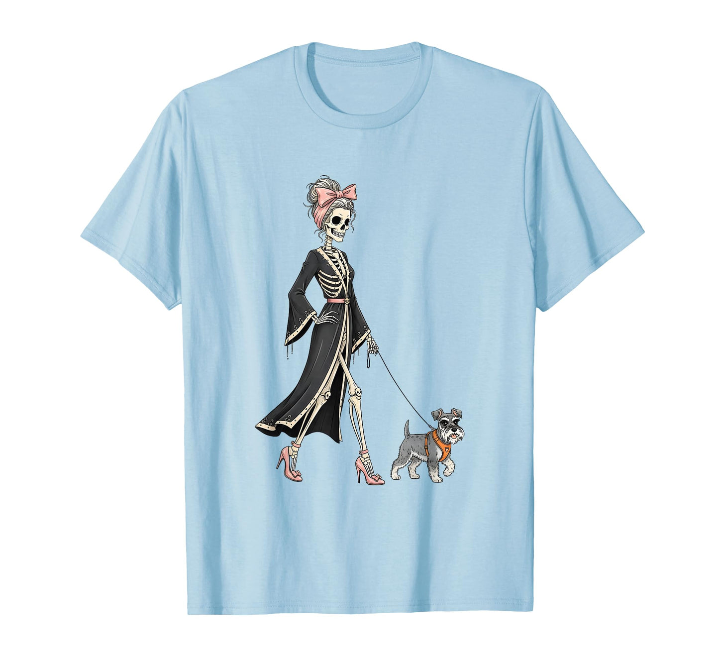 Skeleton Miniature Schnauzer Dog Walking Halloween Women T-Shirt