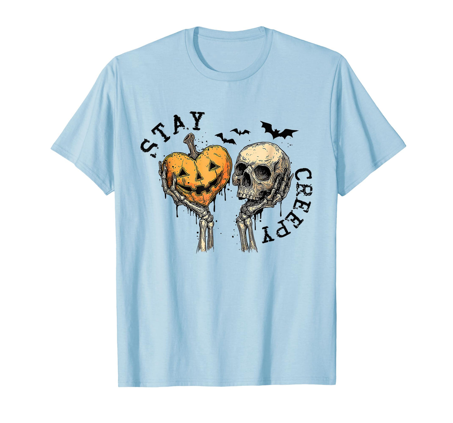 Funny Horror Stay Creepy Skeleton Hearts Pumpkin Halloween T-Shirt