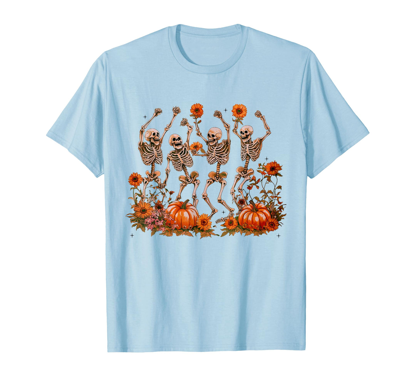 Dancing Skeletons Pumpkin Floral Skeleton Flower Halloween T-Shirt