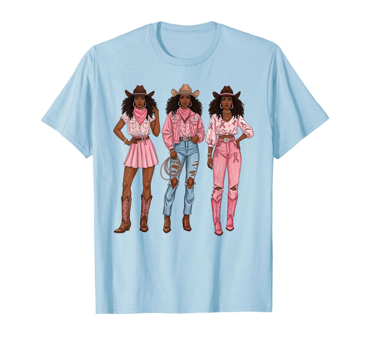 Black Cowgirl Breast Cancer Awareness Pink Ribbon Western T-Shirt