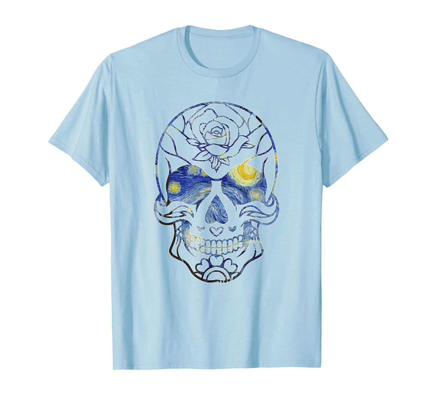 Van Gogh Starry Night Sugar Skull Day of the Dead Art T-Shirt