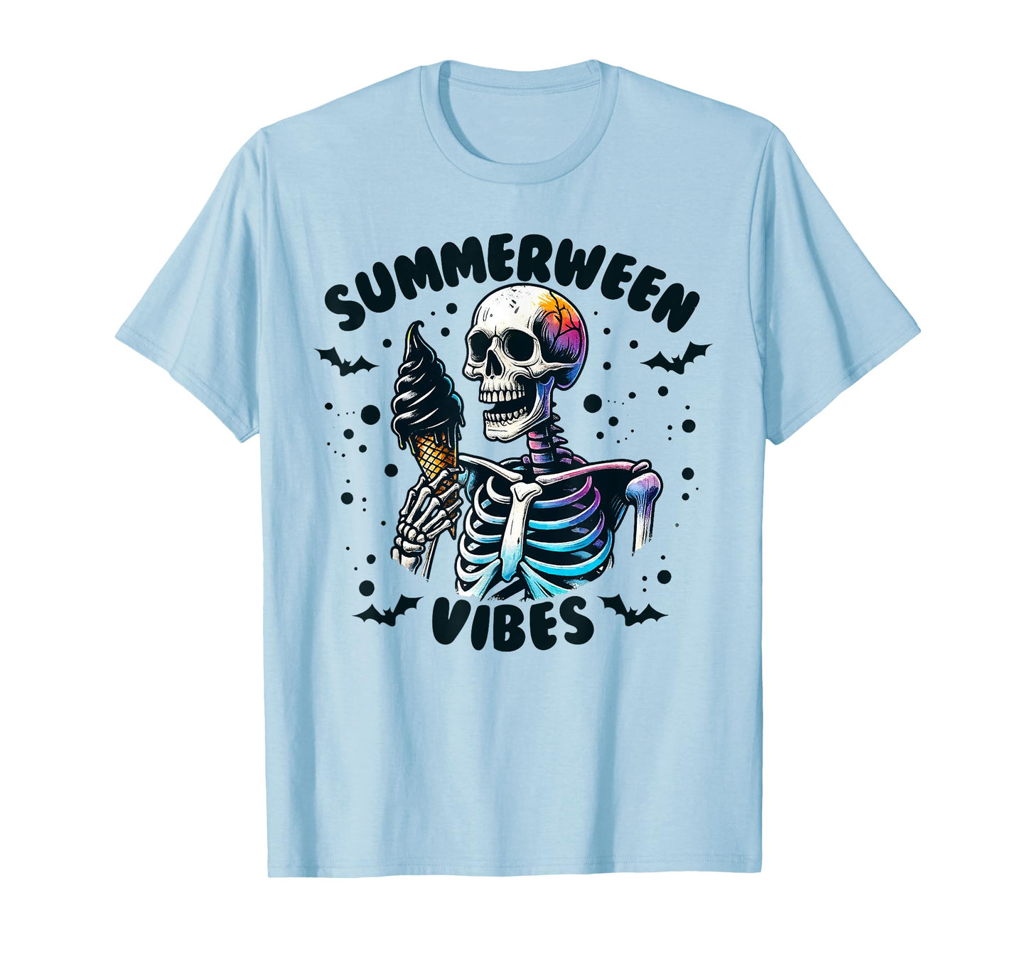 Summerween Vibes Skeleton Ice Cream Summer Vacation Funny T-Shirt