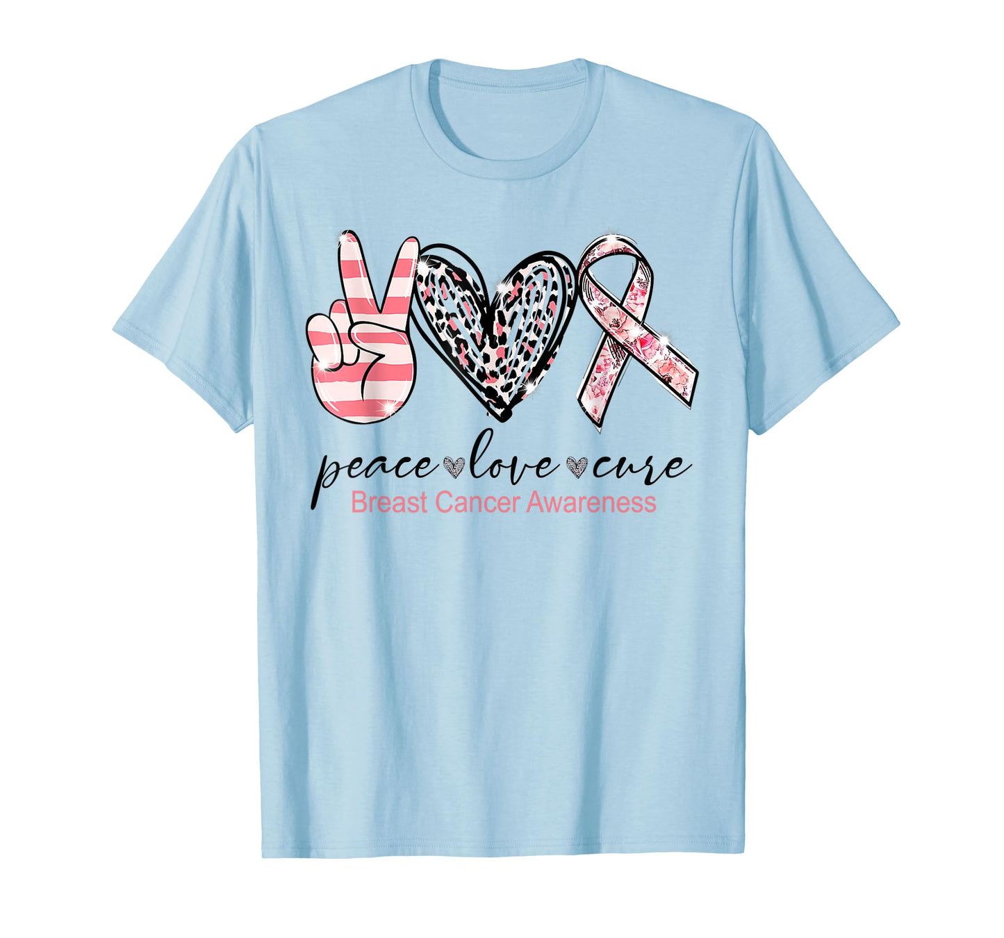 Peace Love Cure Leopard Pink Ribbon Breast Cancer Awareness T-Shirt
