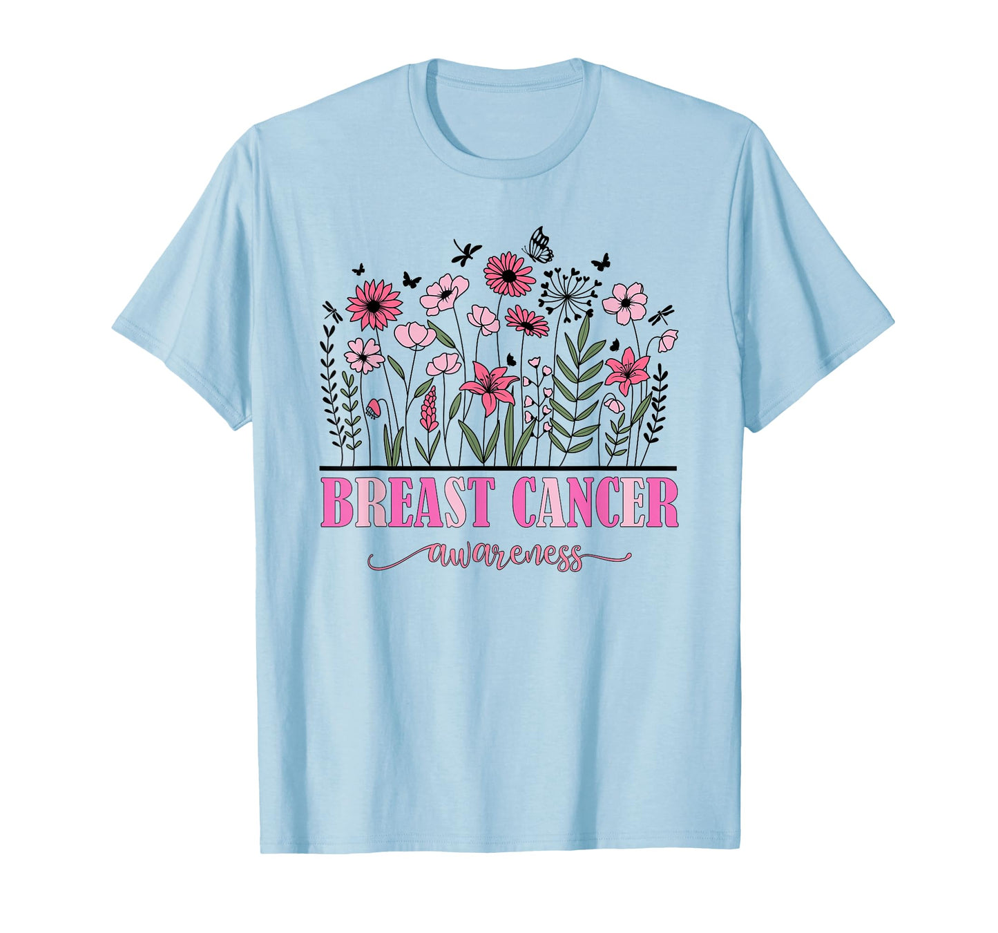 Flowers Breast Cancer Awareness Women Cancer Survivor T-Shirt