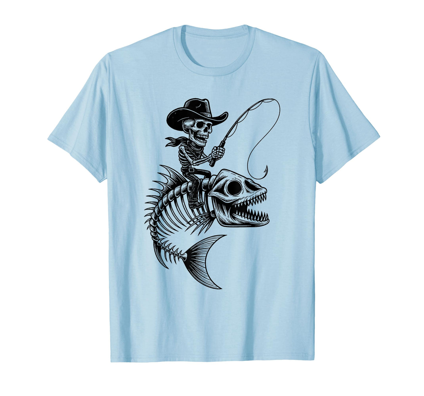 Cowboy Skeleton Riding Fish Bones Spooky Fishing Western T-Shirt