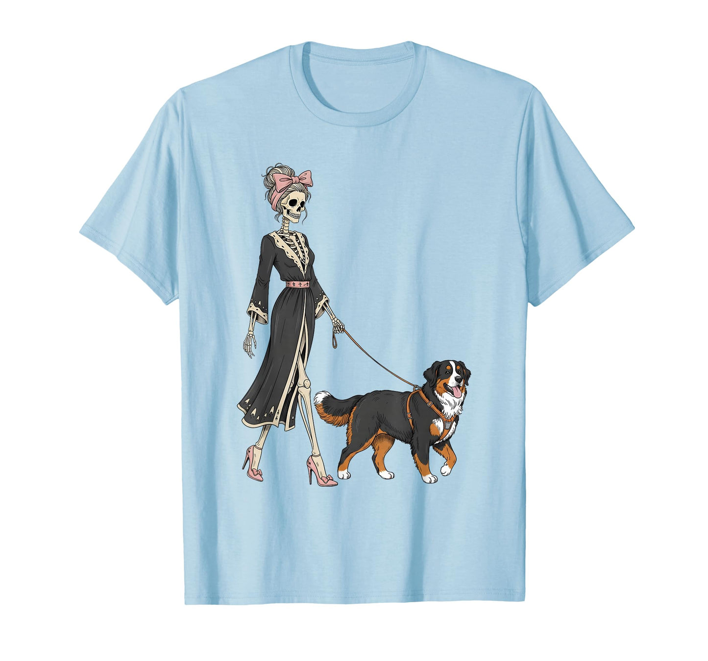 Skeleton Bernese Mountain Walking Halloween Women T-Shirt