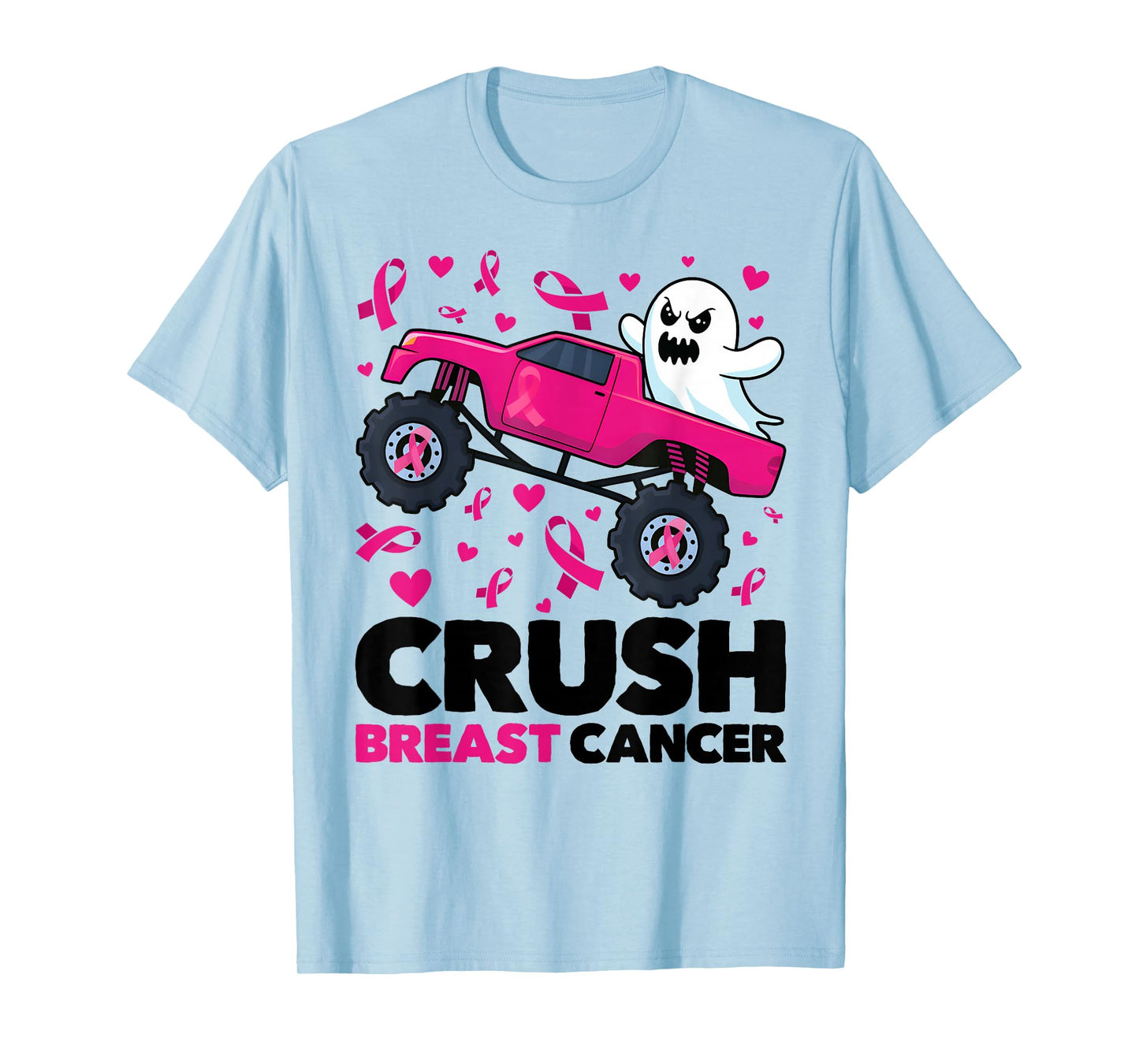 Crush Breast Cancer Awareness Monster Truck Halloween Ghost T-Shirt