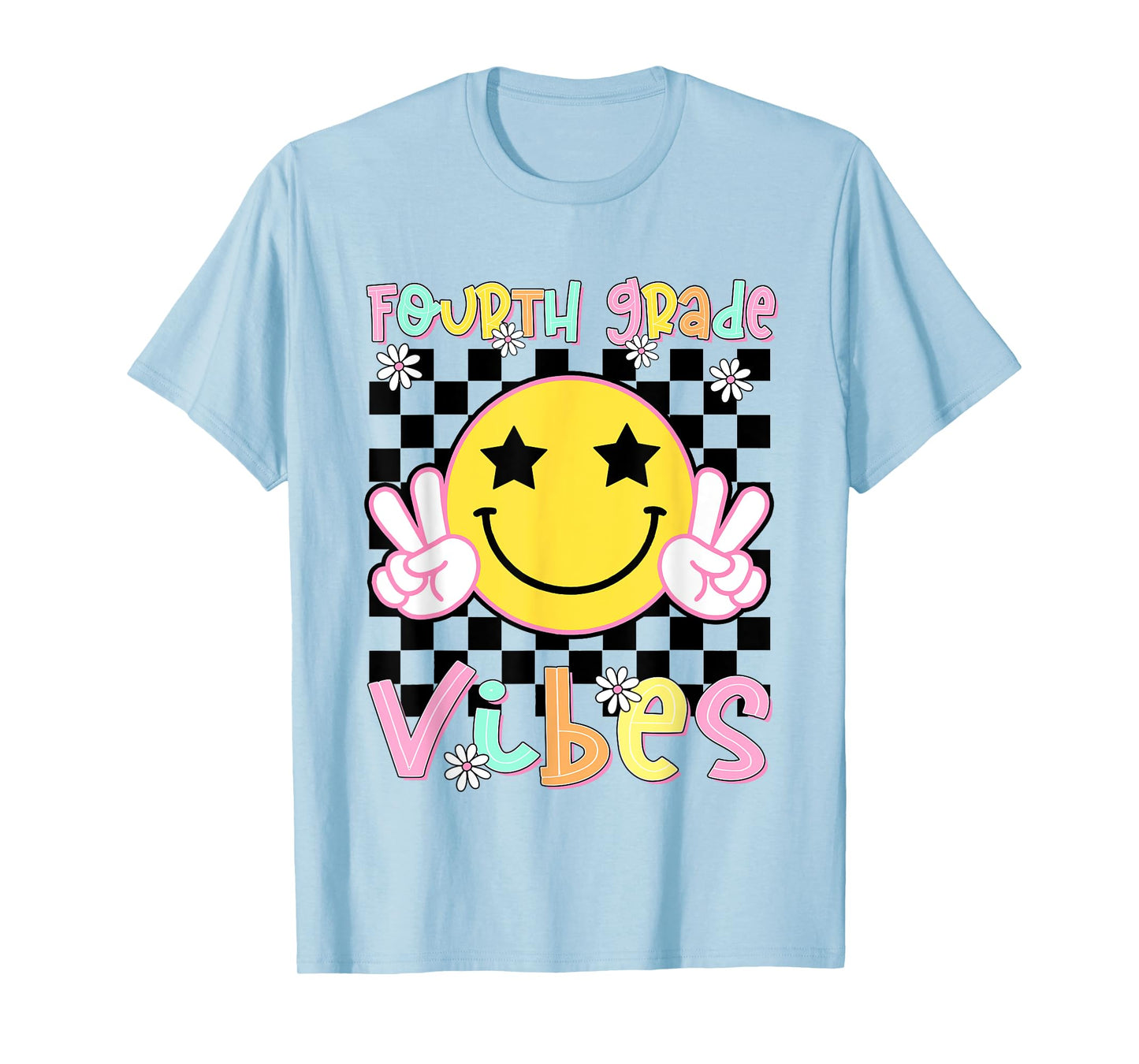 Fourth Grade Vibes Groovy Smile Face Back To School Girl Kid T-Shirt