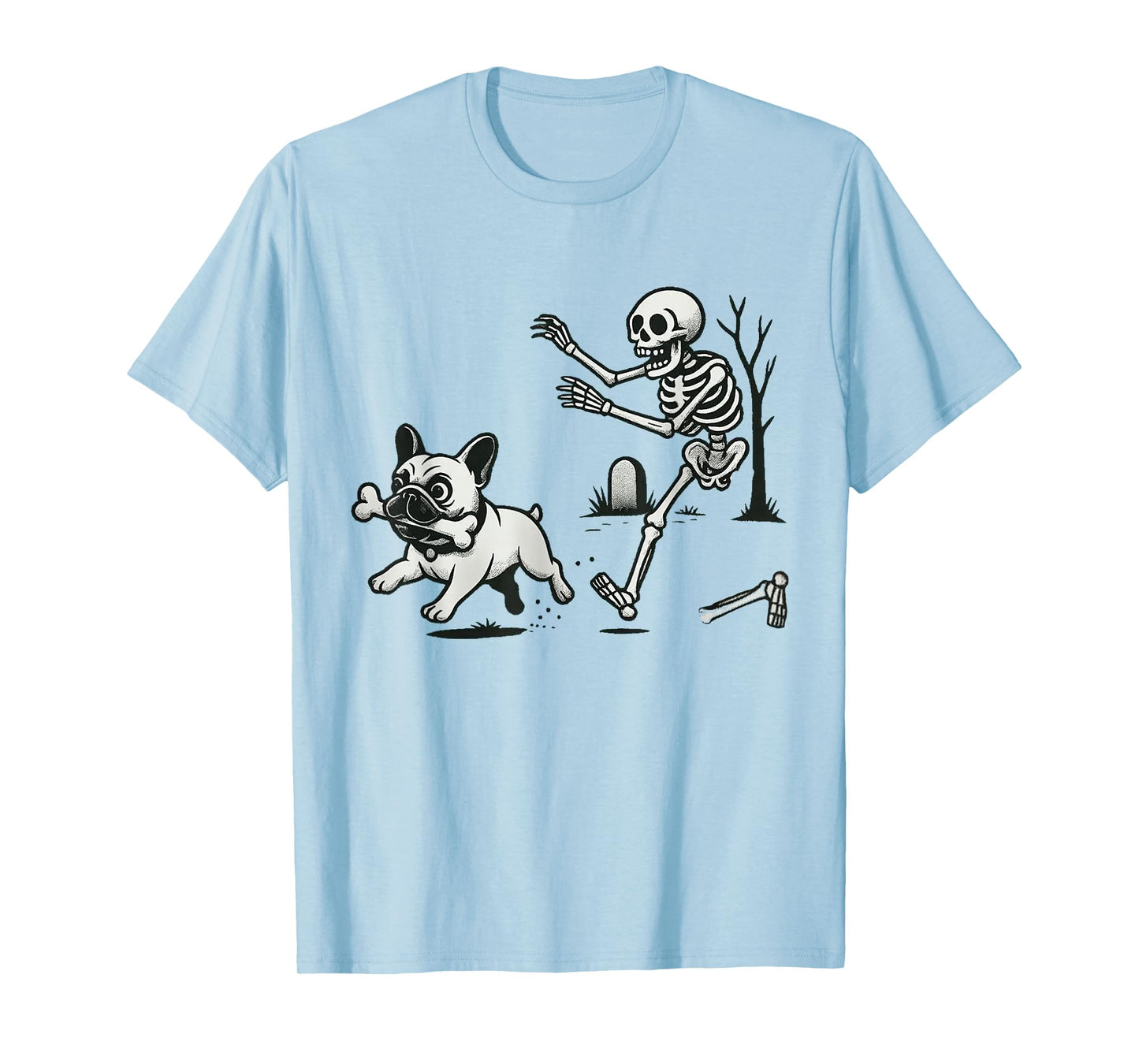 Funny Halloween French Bulldog Skeleton Spooky Season Retro T-Shirt