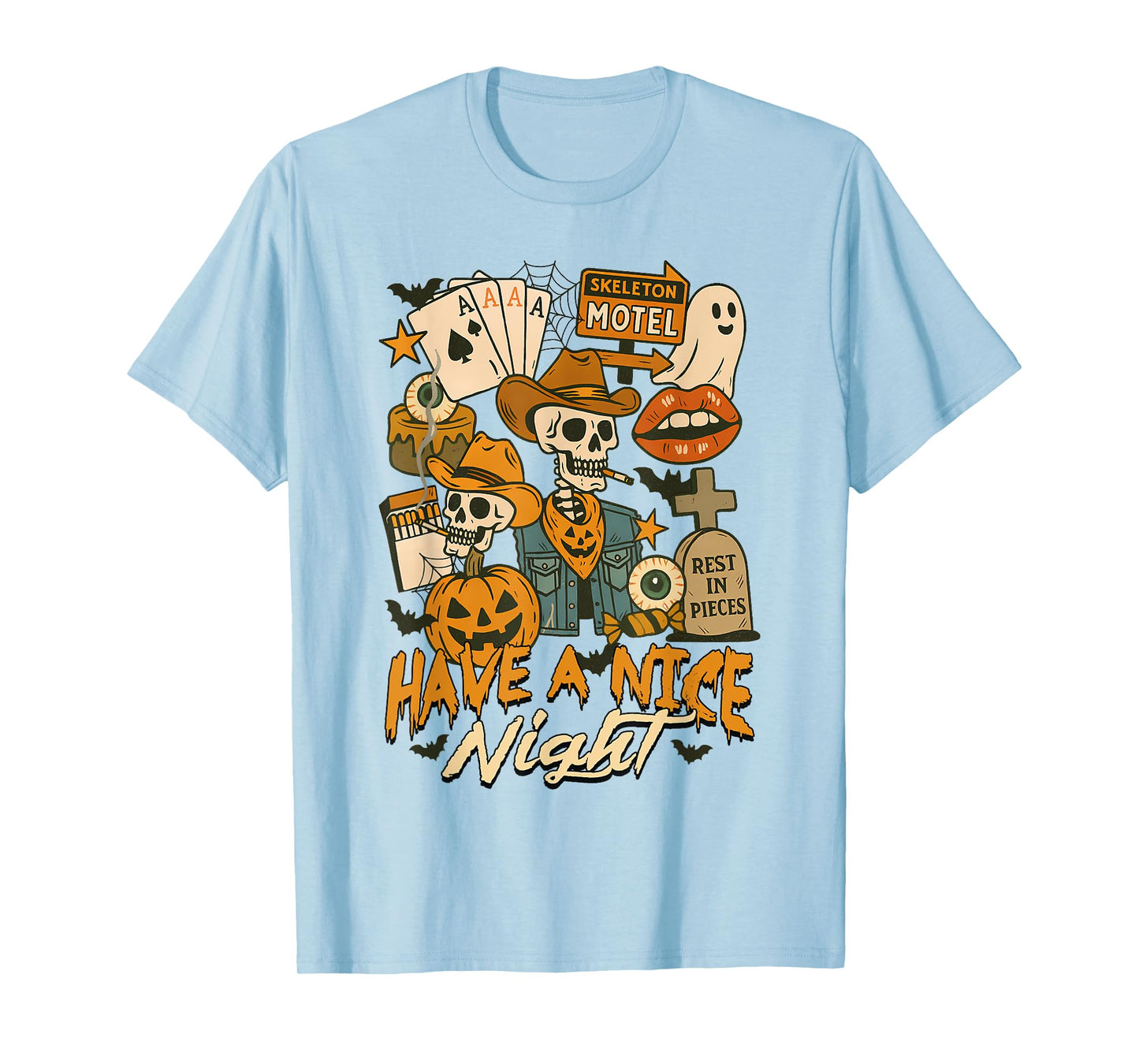 Halloween Vibes Spooky Skeleton Motel Have A Nice Night T-Shirt