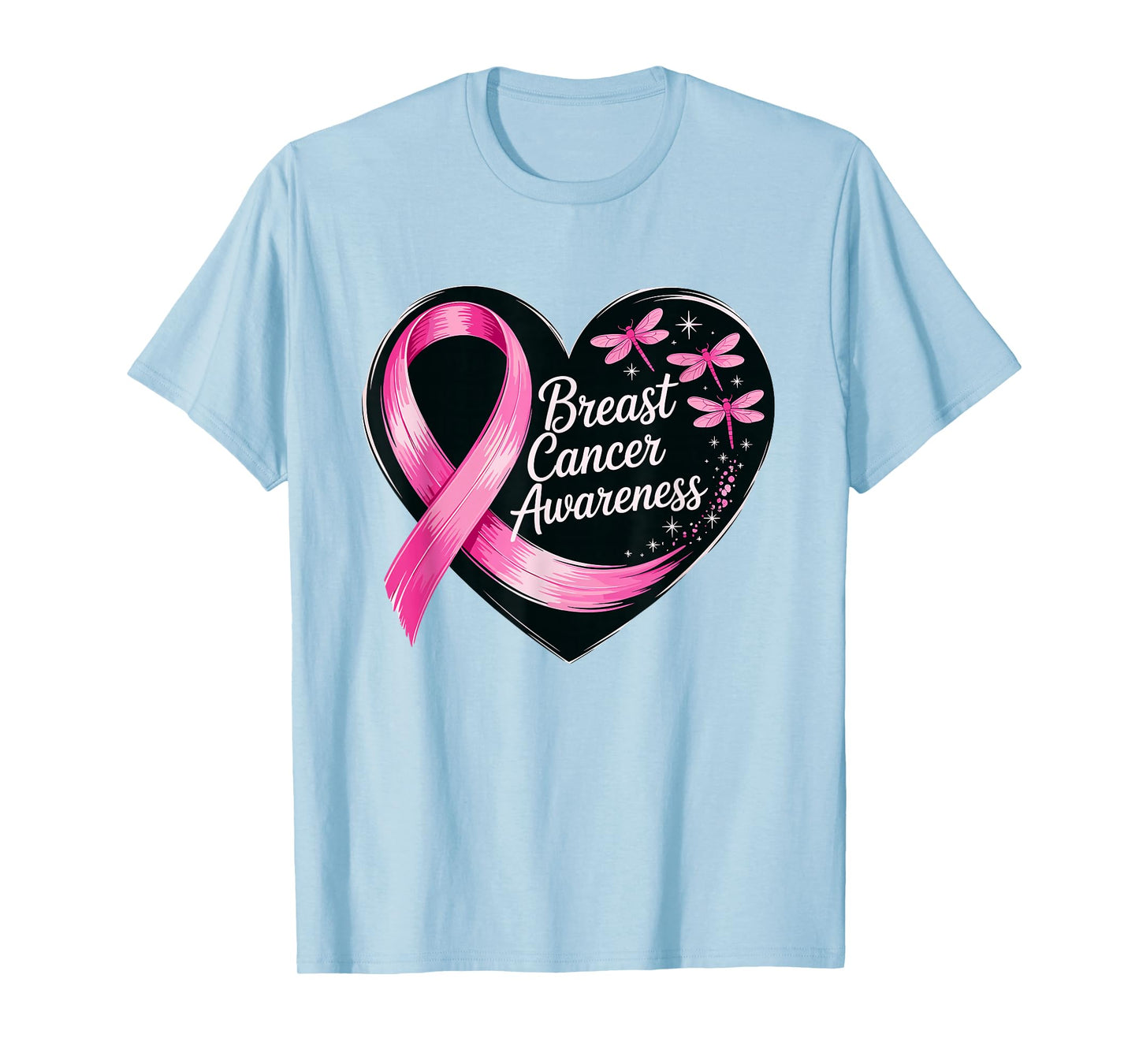 Pink Ribbon Heart Dragonfly Breast Cancer Awareness T-Shirt